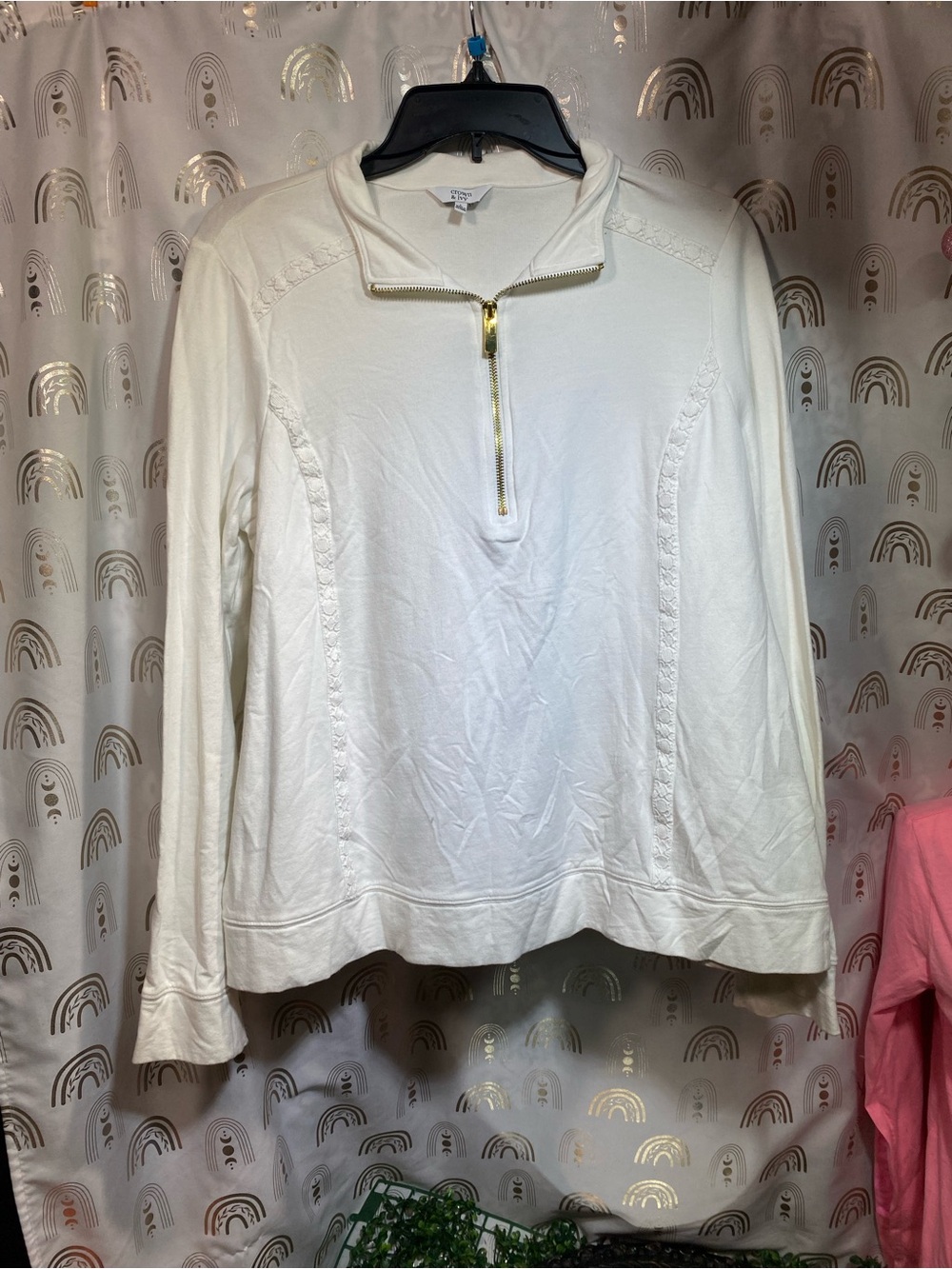 crown & ivy Cream Half-Zip Pullover with Gold Zipper